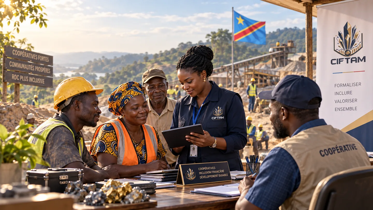 Dialogue entre une facilitatrice et des membres d’une coopérative autour d’une tablette.