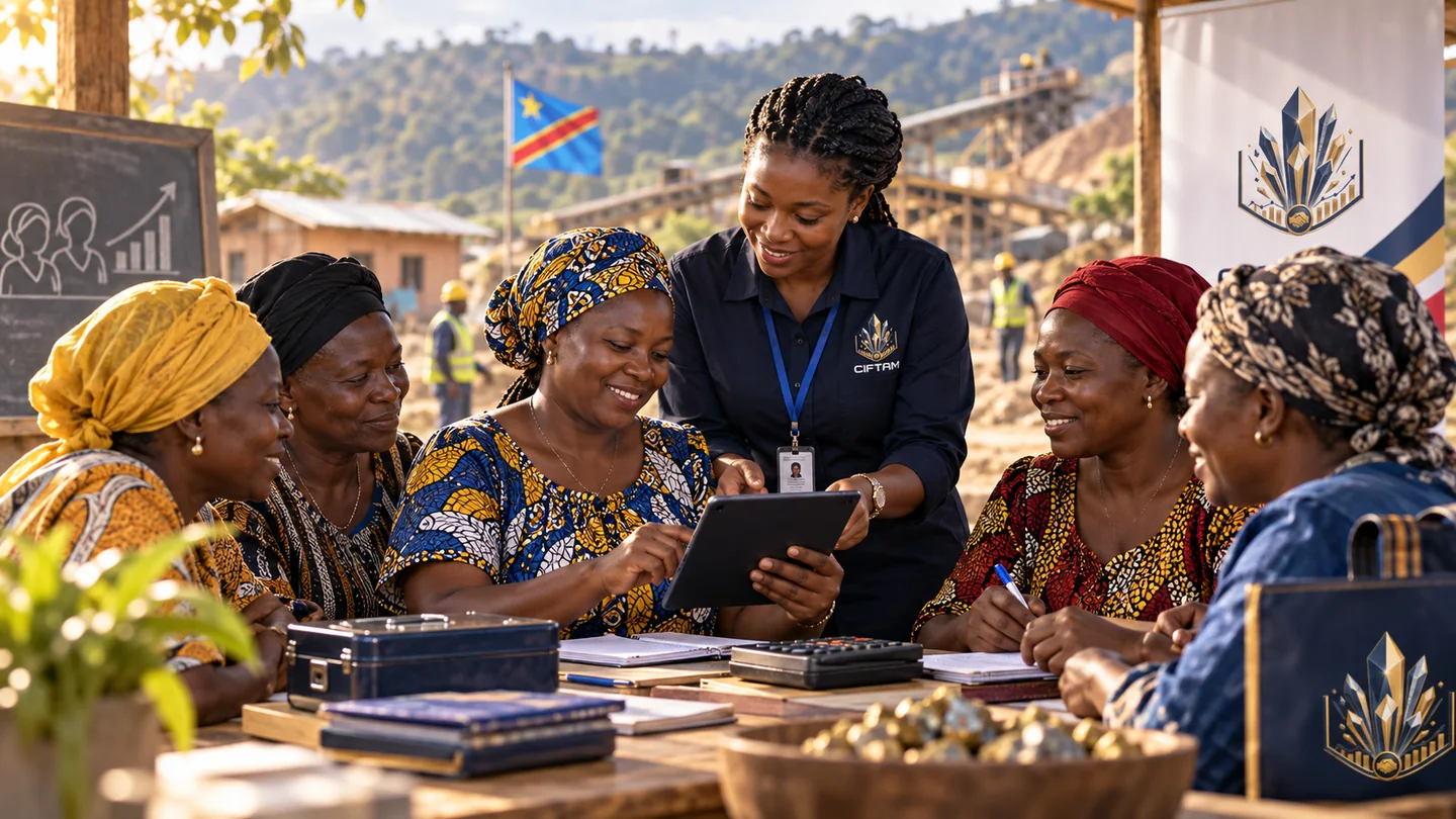 Groupe de femmes échangeant autour d’une tablette et de supports d’épargne collective